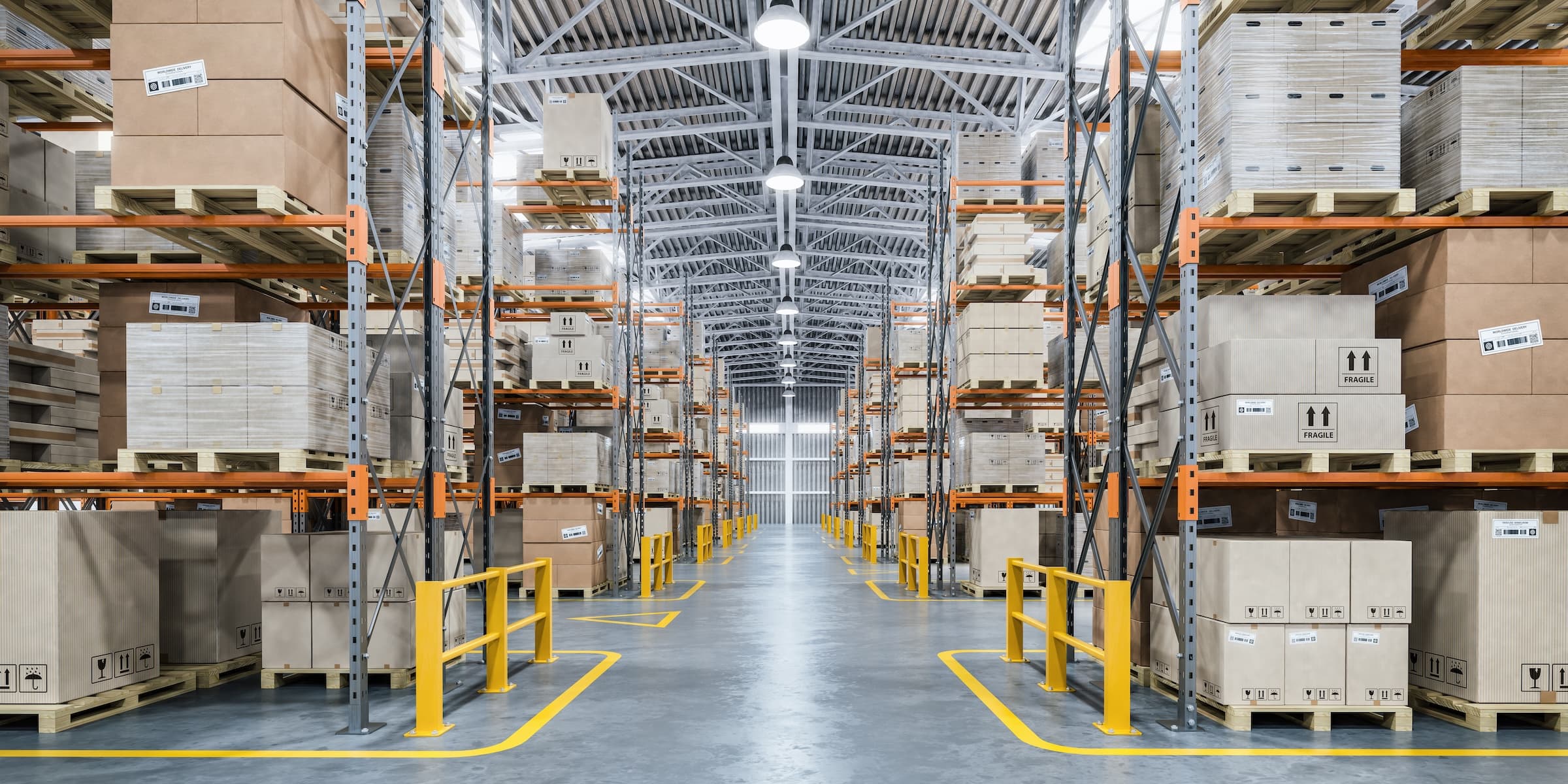 Stocked warehouse shelving
